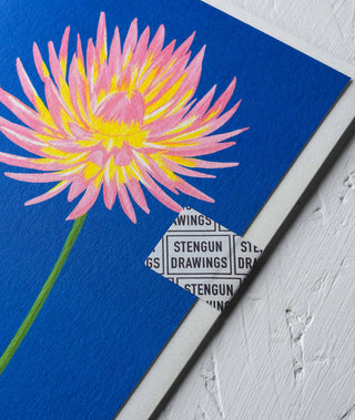cactus dahlia floral greeting card Stengun Drawings