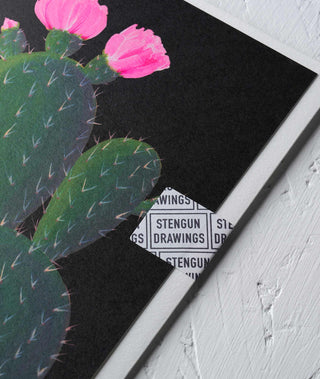 cactus with black background botanical greeting card Stengun Drawings
