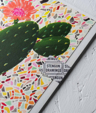 cactus with a terrazzo background botanical greeting card Stengun Drawings
