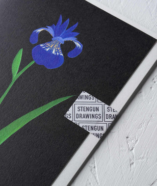 Chelsea Iris Floral Greeting Card - Stengun Drawings detail