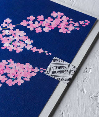 Cherry Blossom Botanical Greeting Card - Stengun Drawings