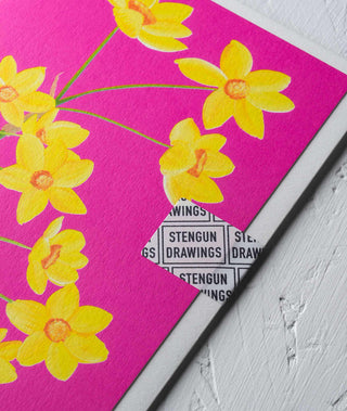Daffodils Floral Greeting Card - Stengun Drawings
