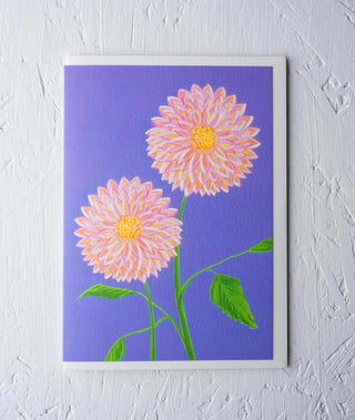 Dahlia on Lilac Floral Greeting Card Stengun Drawings