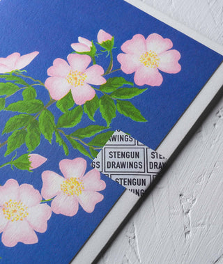 Dog Rose Floral Greeting Card - Stengun Drawings