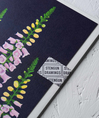 Foxglove Floral Greeting Card - Stengun Drawings