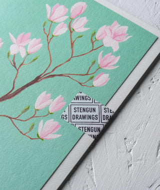 Magnolia Tree Botanical Greeting Card - Stengun Drawings